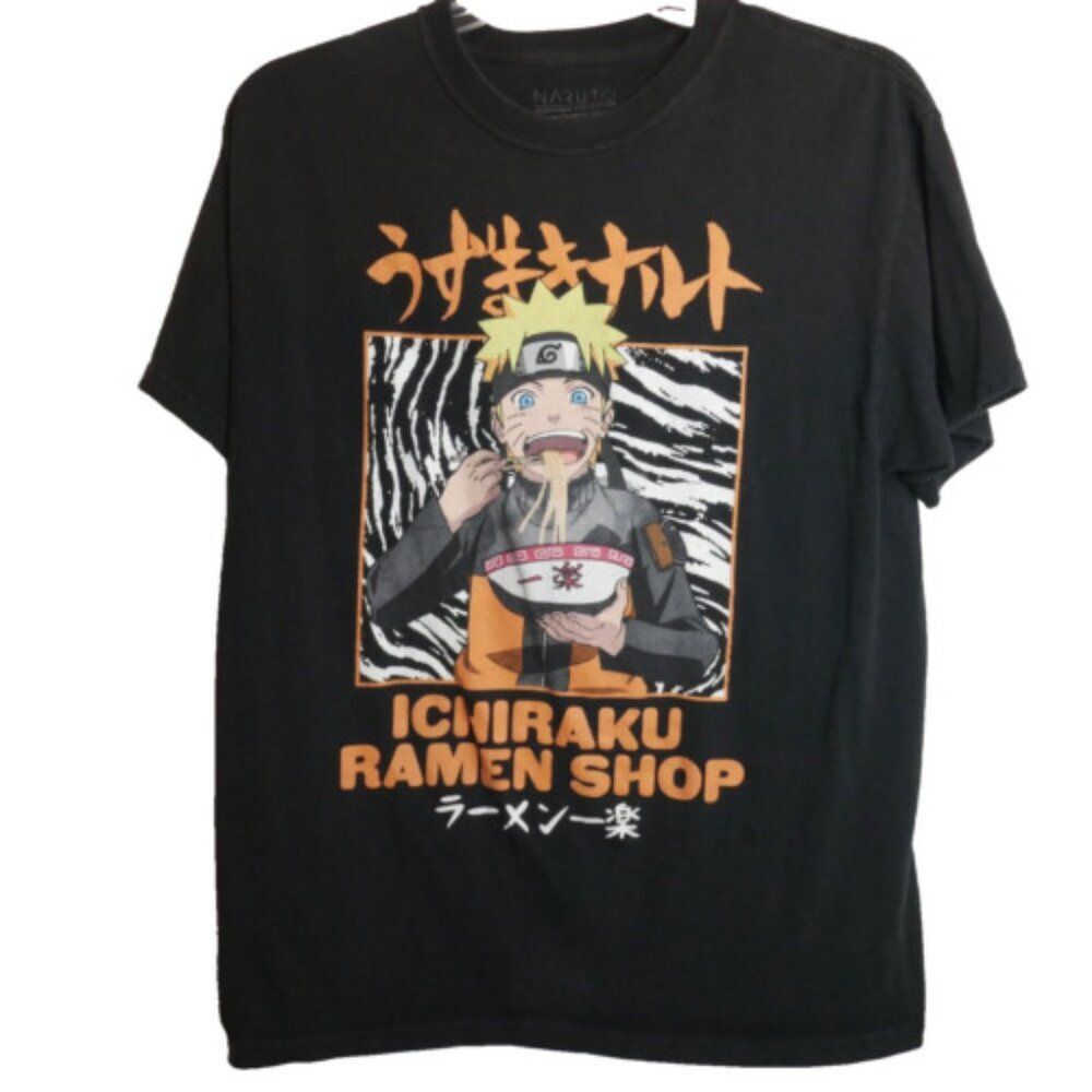 Naruto Ichiraku Ramen Shop T Shirt Anime Size L Large Black Tee Printed